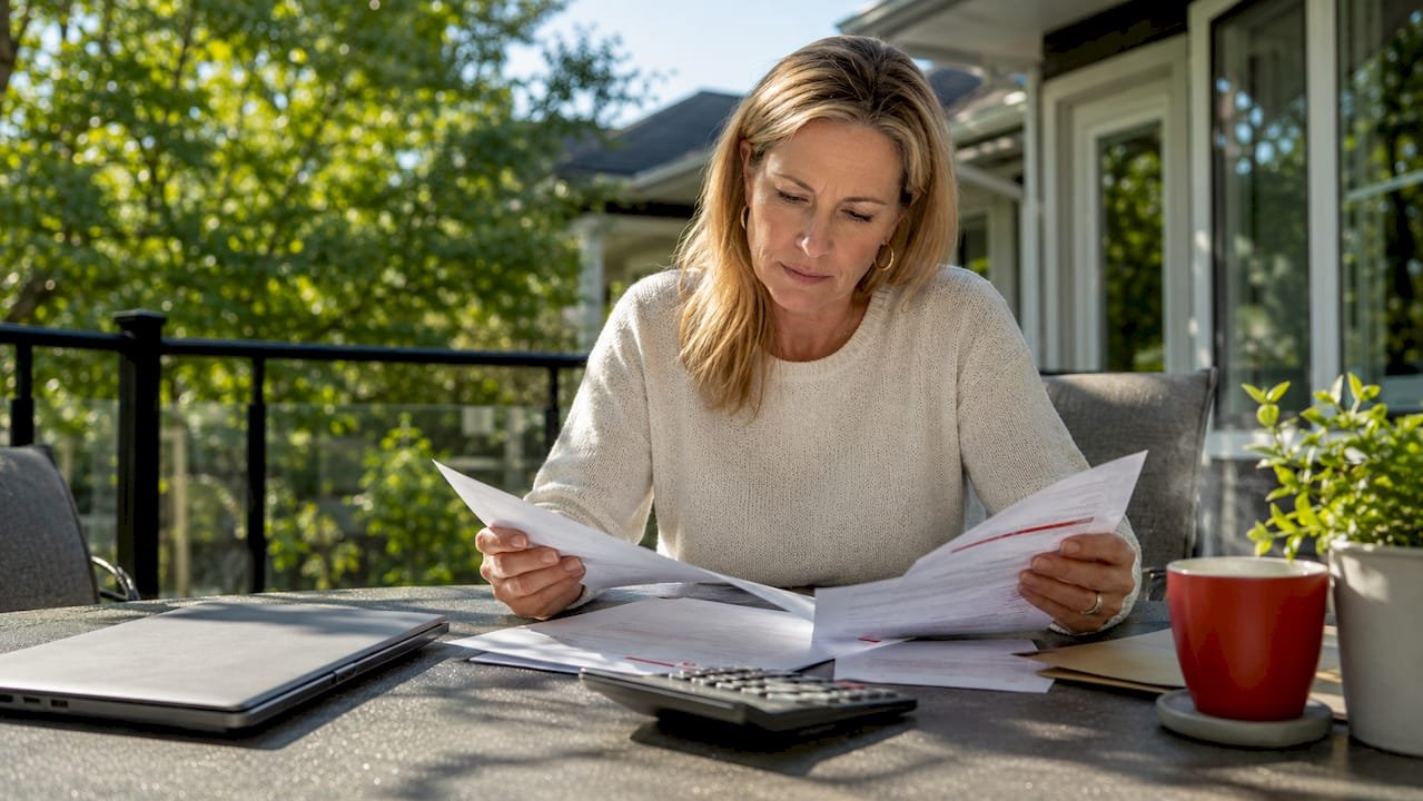Woman reviewing mortgage renewal documents at home