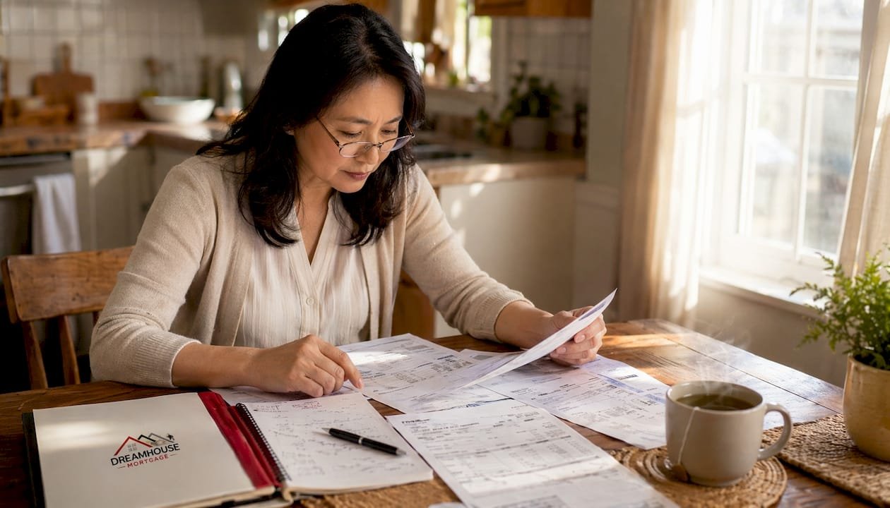 BLOG 1 Woman reviewing foreign bank documents at home desk
