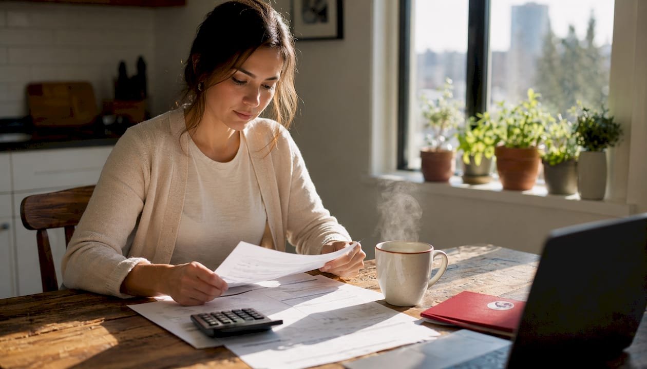 Man reviewing RRSP home buyer documents at table