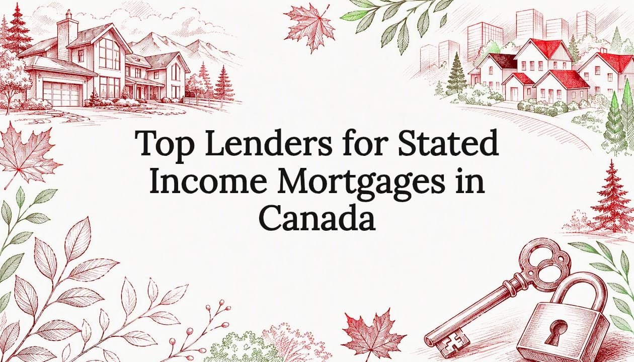 Decorative title card illustration with mortgage and home motifs