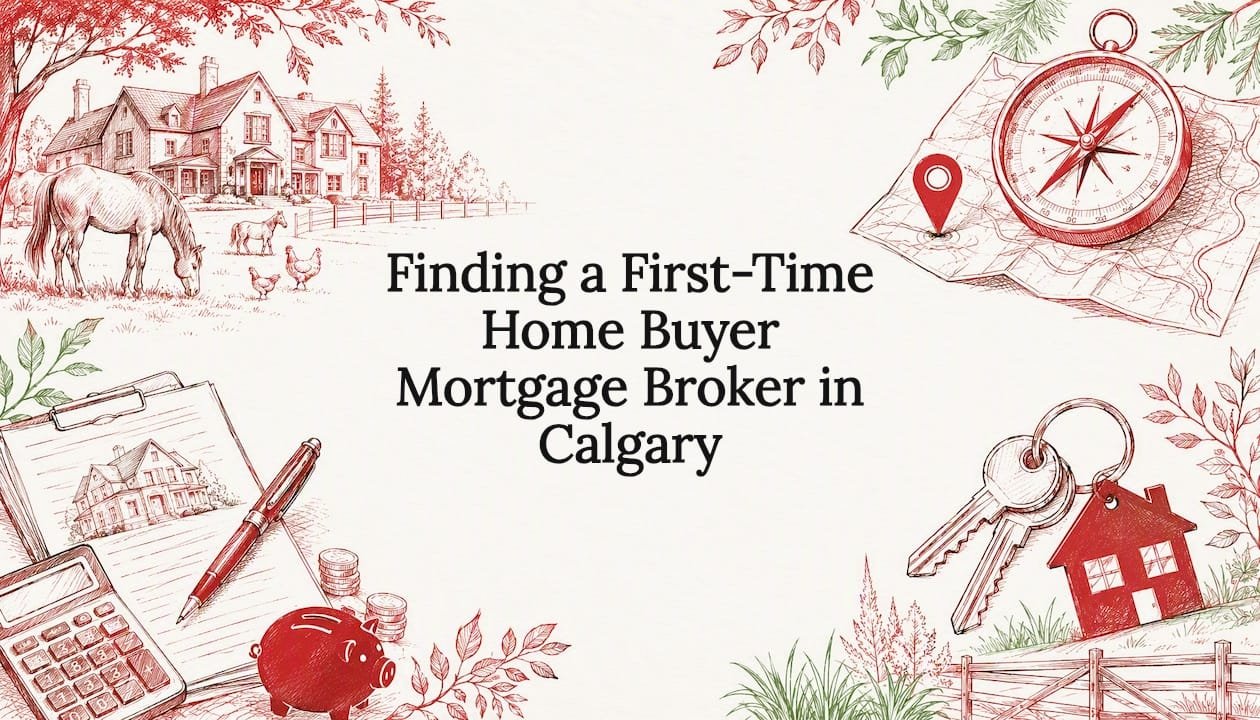 Decorative illustrated title card with housing and mortgage themes