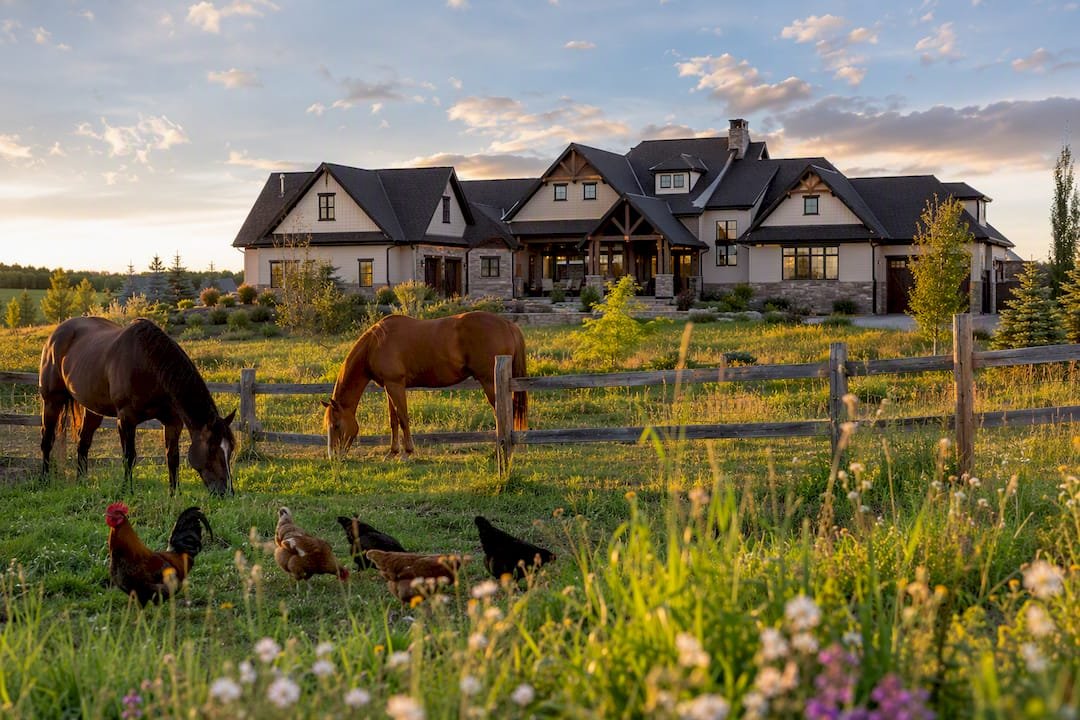 Luxury Alberta acreage home with horses and chickens