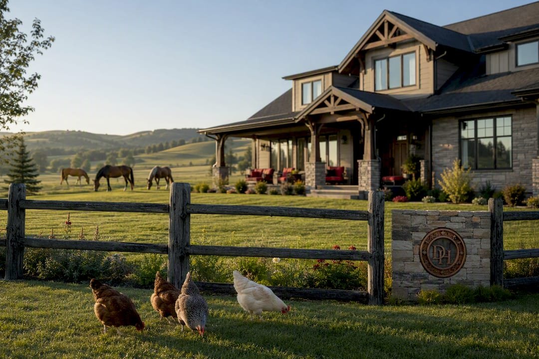Luxury Alberta acreage home with horses and chickens
