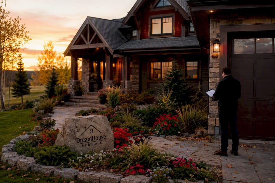 Luxury Alberta luxury home exterior with mortgage theme