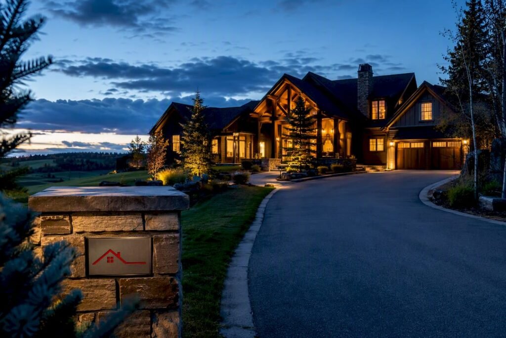 Luxury Calgary acreage home at blue hour