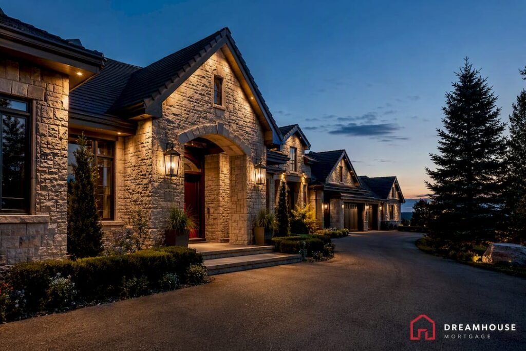 Luxury Calgary acreage home at golden hour