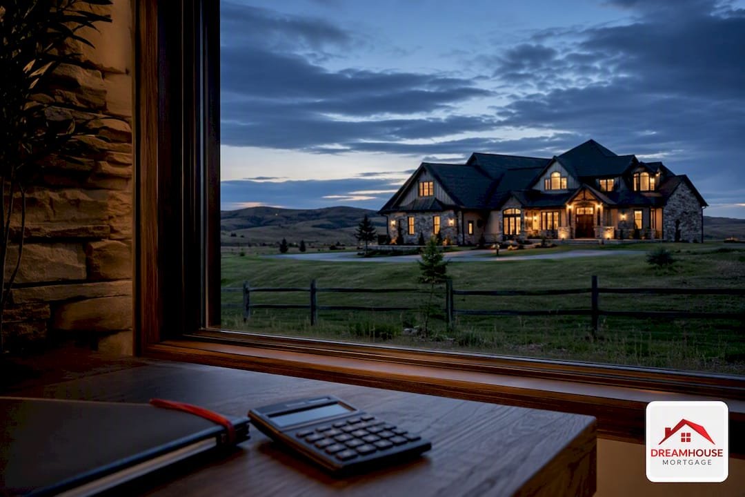 Luxury Calgary acreage home at dusk