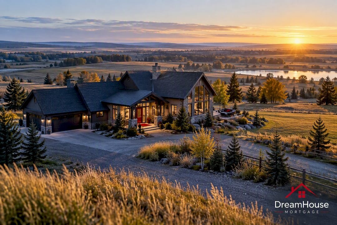 Luxury Alberta acreage home at sunrise
