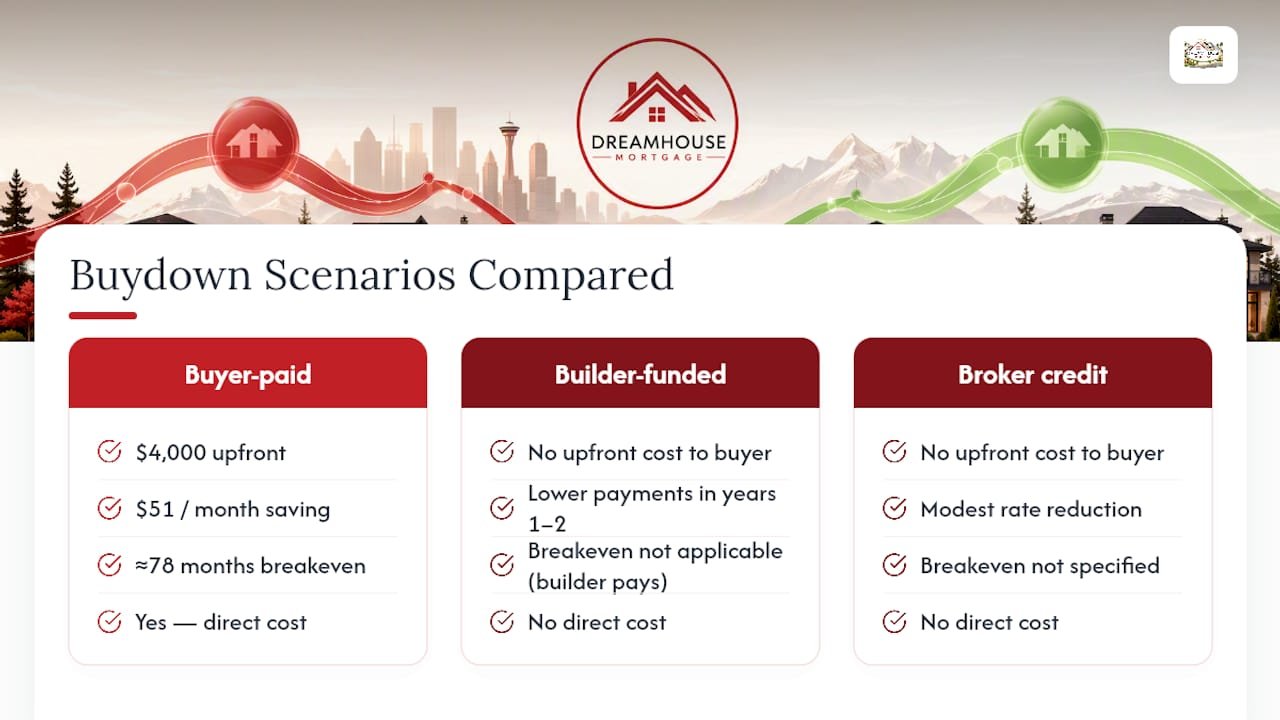 Three mortgage buydown scenarios compared
