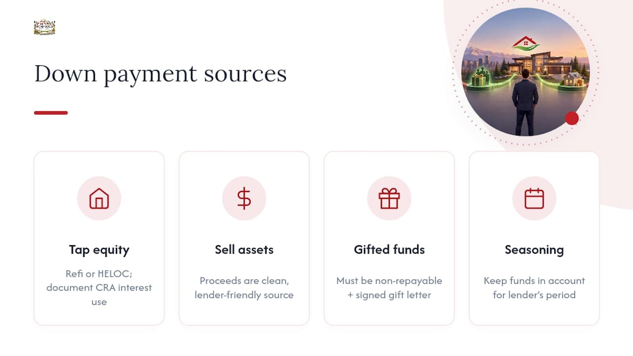 CALGARY INVESTORS: WHEN A 20% INVESTMENT PROPERTY DOWN PAYMENT FAILS 1 Strategies for Saving or Gathering the Down Payment for a Rental Property — overview diagram