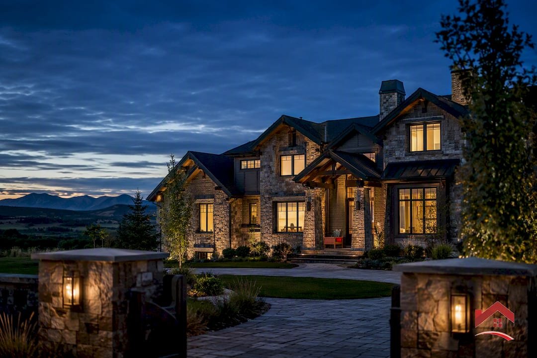 Luxury Alberta acreage home at blue hour