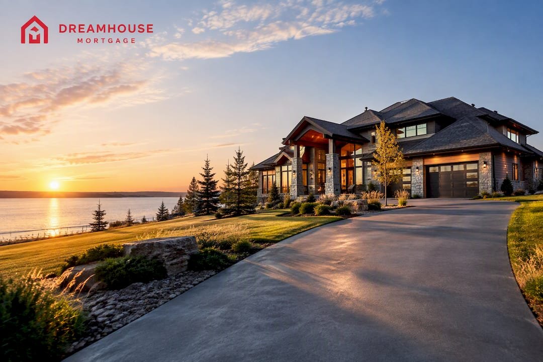 Luxury Calgary acreage home at sunrise