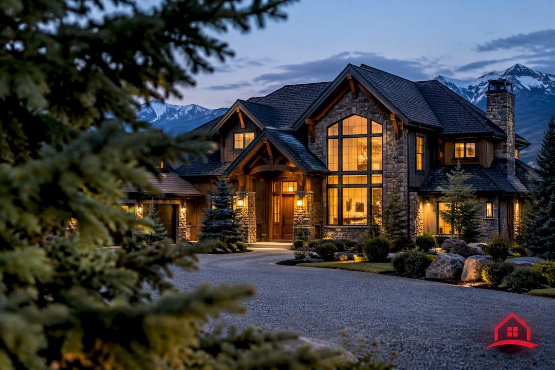 Luxury Calgary acreage home at blue hour