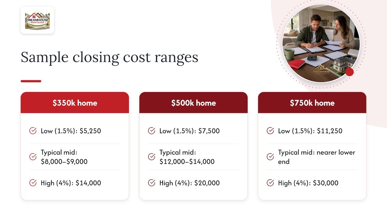Closing cost ranges by home price