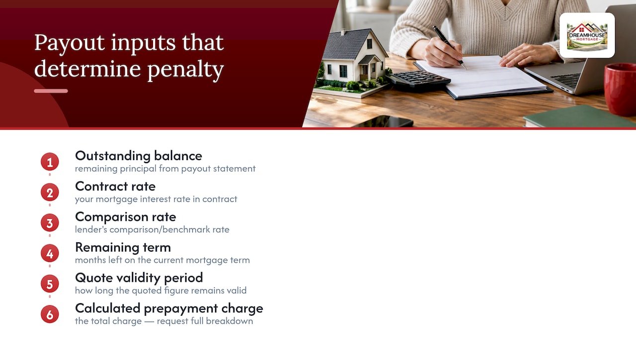 Five inputs in a mortgage payout statement