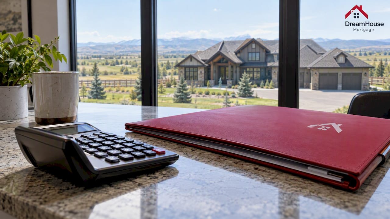 Calculator and luxury acreage home mortgage setting