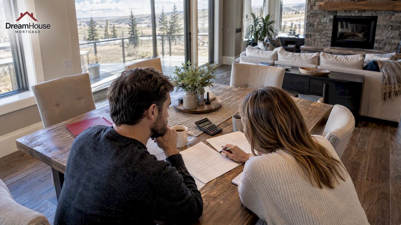 Down-payment planning materials in a luxury acreage home