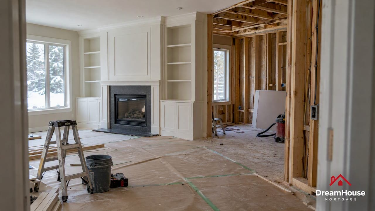 Luxury living room showing renovation in progress