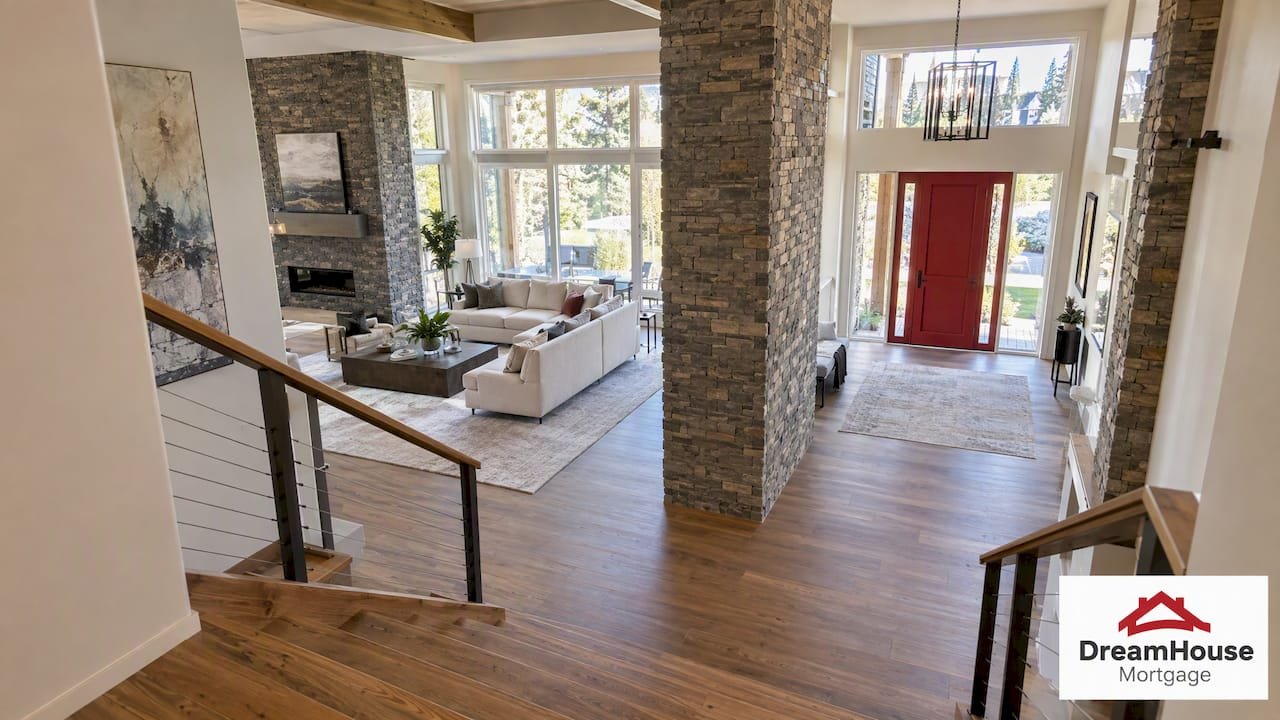 Luxury Calgary home interior with branded logo